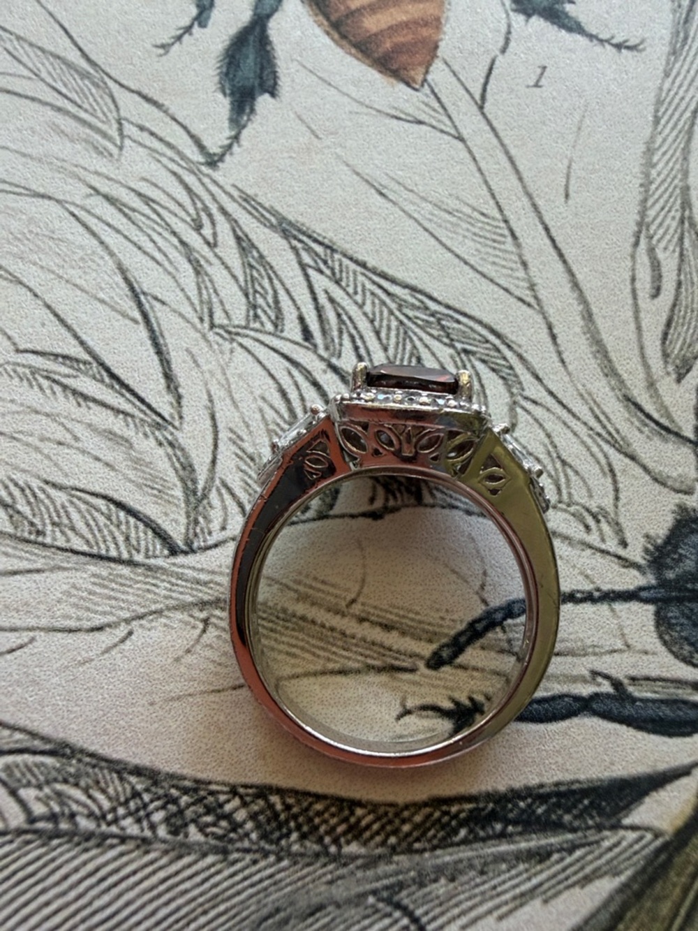 Diamonique Silver Ring with Amber-Brown Center Stone - Picture 3 of 3